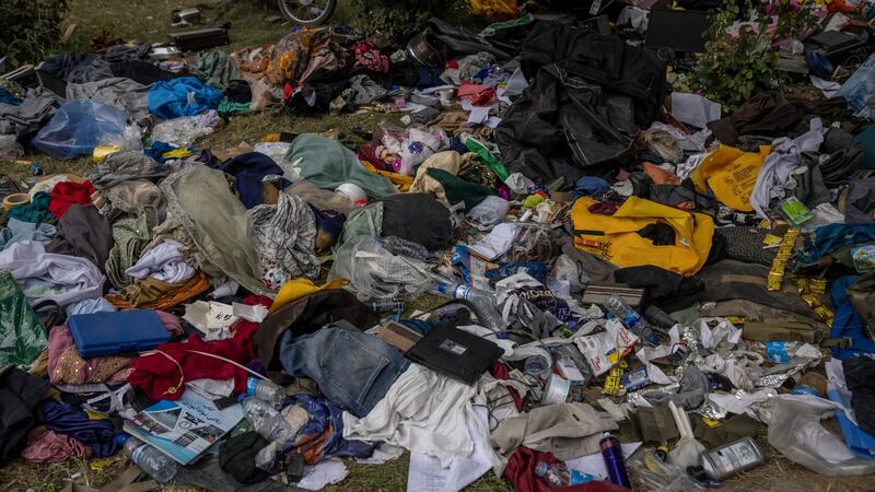 Discarded clothing from passengers fleeing the country litters the ground at the airport in Kabul. Photograph: Victor J Blue/The New York Times