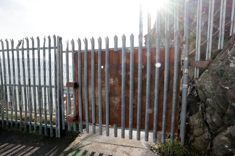 A barrier preventing public access at the Bray end of the Bray-Greystones cliff walk photographed in March 2024.  Photograph: Alan Betson/The Irish Times

