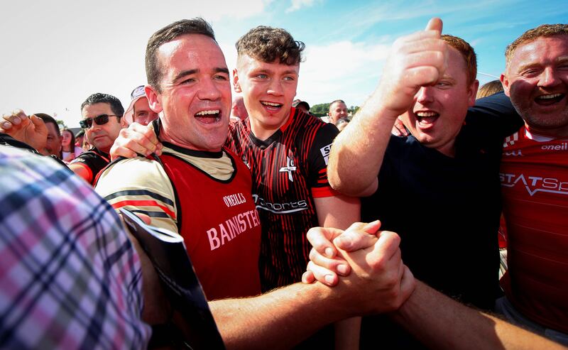 Louth manager Ger Brennan celebrates after last weekend's win over Cork. Photograph: Ryan Byrne/Inpho