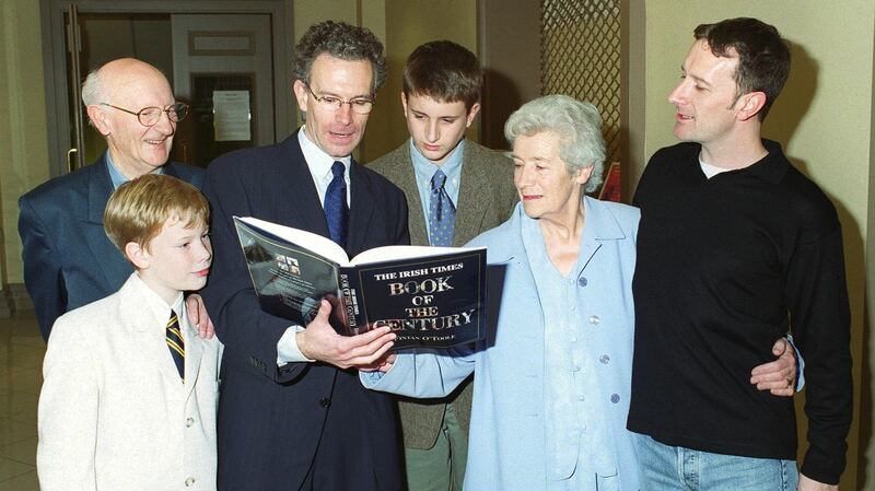 Fintan O’Toole with his late parents, Sammy and Mary, his sons Fionn and Sam and his brother Patrick. Photograph: Cyril Byrne