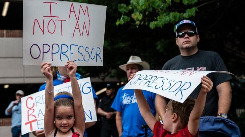 A rally against critical race theory being taught in schools in Leesburg, Virginia. Photograph: Andrew Caballero-Reynolds/AFP via Getty Images