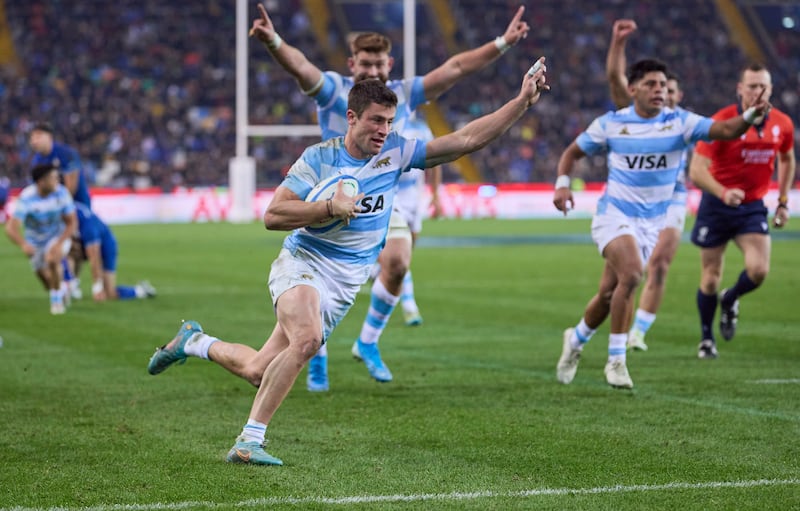 Bautista Delguy of Argentina runs to score a try against Italy at Friuli Stadium in Udine, Italy last Sunday. Photograph: Emmanuele Ciancaglini/Getty Images