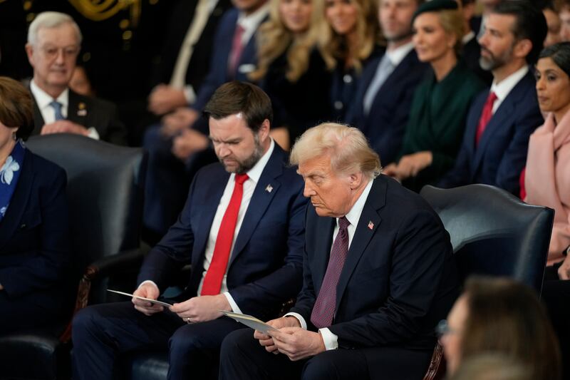 Donald Trump and JD Vance at the US presidential inauguration in Washington, DC on Monday. Photograph: Julia Demaree Nikhinson/Getty