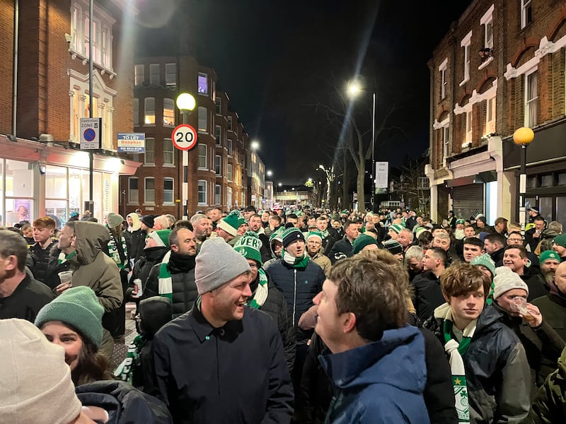 Shamrock Rovers fans making their way to Stamford Bridge for the Uefa Conference League game against Chelsea