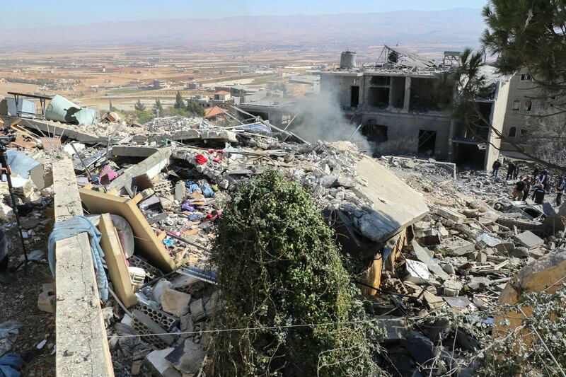 The site of an Israeli air strike that targeted the village of Shmistar in Lebanon's eastern Bekaa Valley, on October 28th. Photograph: AFP via Getty