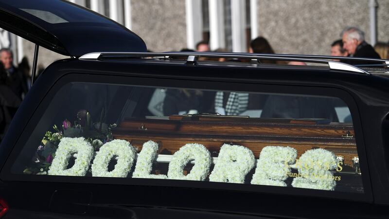 The coffin of singer Dolores O’Riordan,  lies in a hearse after her funeral at St Ailbe’s Church in Ballybricken on Tuesday. Photograph: Reuters