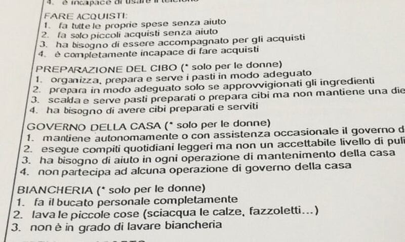 The Italian form’s women-only questions for recovering Covid patients. Photograph: Luca Paladini