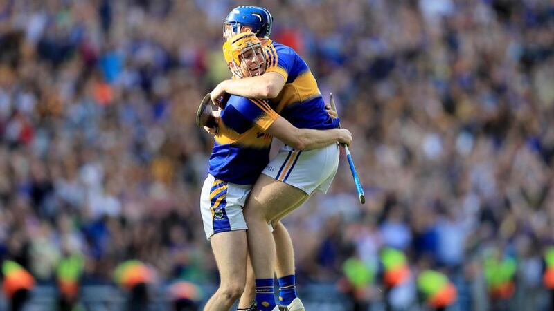 Séamus Callanan and Jason Forde celebrate at the final whistle of Tipperary’s All-Ireland win in 2016. Photograph: Donall Farmer/Inpho