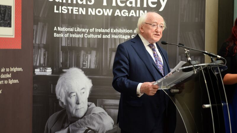 Exhibition ‘Listen Now Again’ being launched by President Michael D Higgins. Photograph: Dara Mac Dónaill