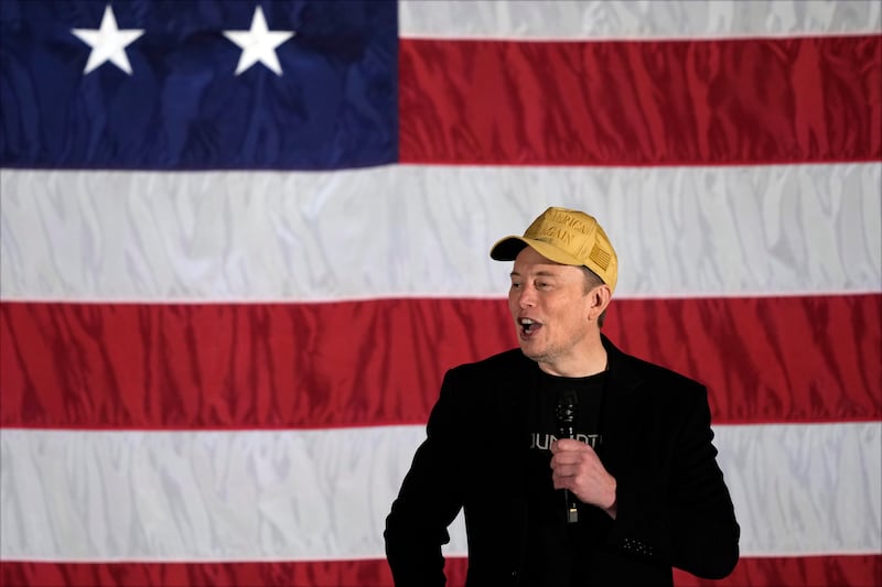 Elon Musk speaks at a campaign town hall in support of Donald Trump in Folsom, Pennsylvania. Photograph: AP