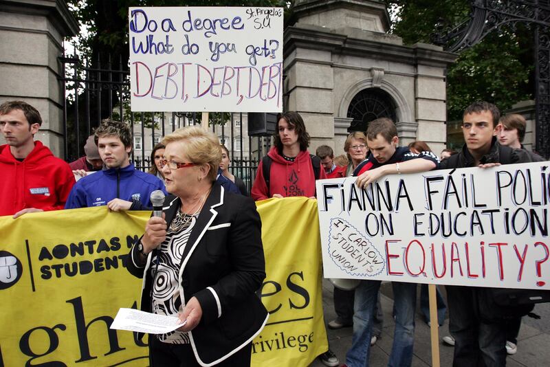 Niamh Bhreathnach addressing students protesting against the reintroduction of third-level college fees. Photograph: Eric Luke