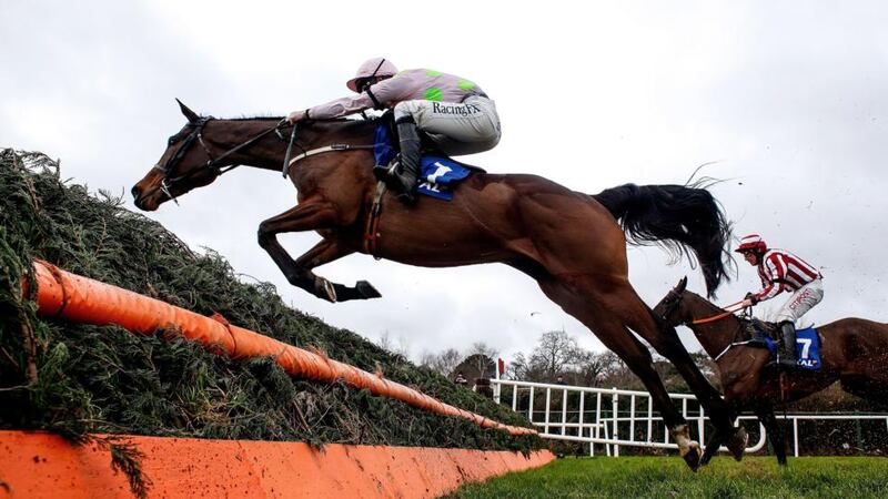 David Mullins riding Min clears the last to win The Coral Dublin Steeplechase at Leopardstown in Dublin, Ireland. Photo: Alan Crowhurst/Getty Images