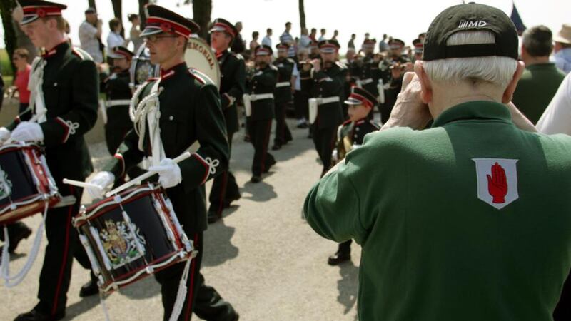 Members of Orange Order in 2006 march to the Ulster Tower in the Somme battlefield. Photograph: Aidan Crawley