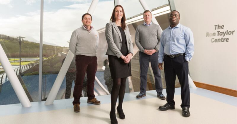 David Monaghan (senior manager, Analytical Technology), Ayleen McNamara (associate director, Quality Compliance), Shane Spratt (project engineer) and Isaac Safo-Ankoma (manufacturing technician). Photograph: Michael Mc Laughlin