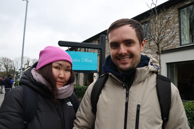 Tatiana and Seán outside a home in Harpur Lane in Co Kildare. They have registered to buy one of the houses in the development.