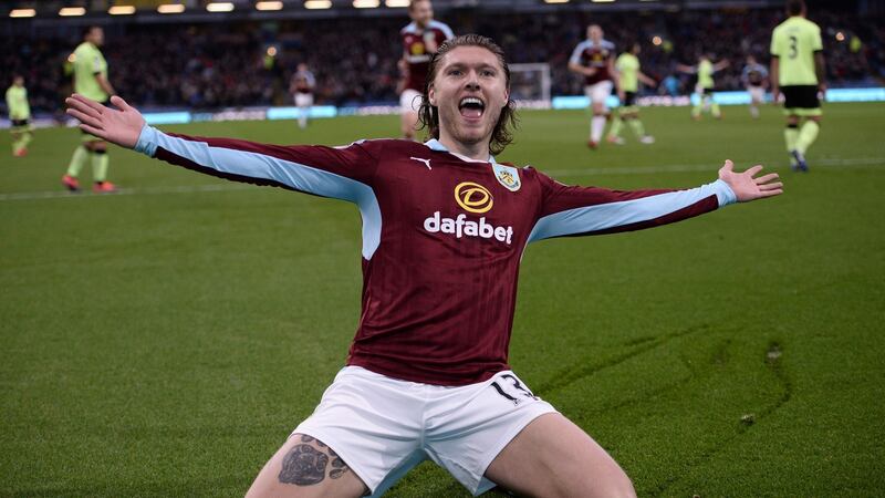 Burnley’s Irish midfielder Jeff Hendrick celebrates after scoring the opening goal against Bournemouth. Photograph:   Oli Scarff/AFP/Getty Images