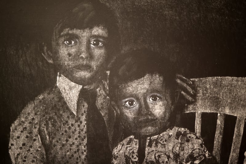 A detail of chalk drawings displayed as part of the “Don't Forget to Remember” exhibition by Asbestos at the National Gallery. Photograph: Chris Maddaloni/The Irish Times

