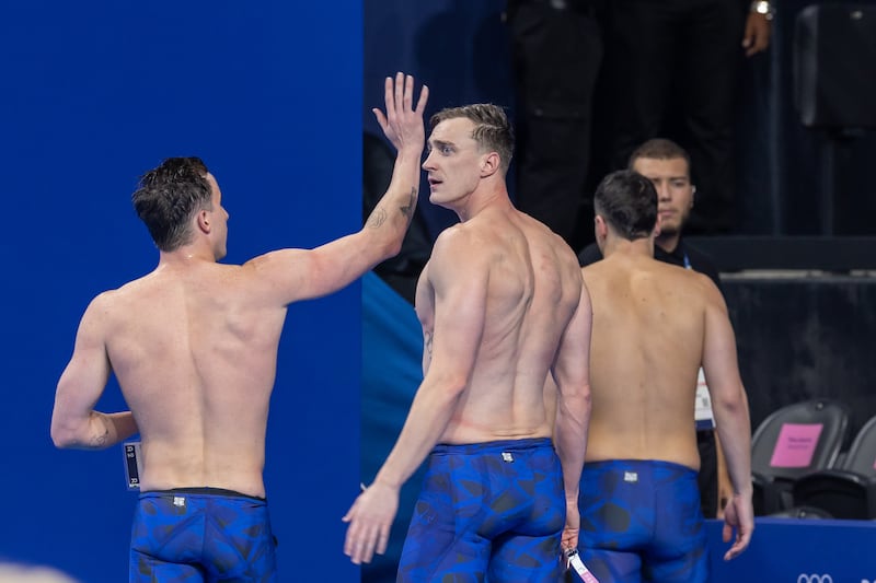 Shane Ryan reacts after the Ireland's men's 4x100m medley relay heat at the Paris La Defense Arena during the Paris Olympics in August. Photograph: Morgan Treacy/Inpho