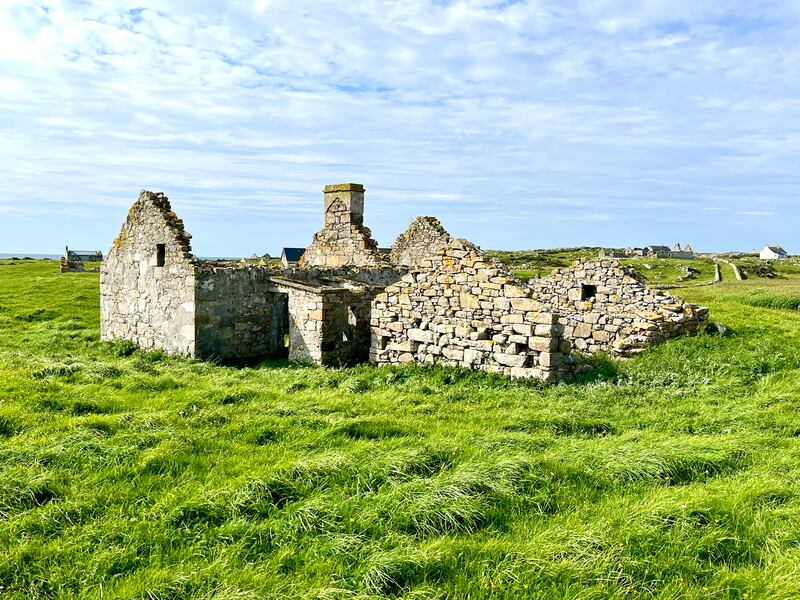 Ruined cottages on Mason Island off Connemara. Photograph: Simon Carswell