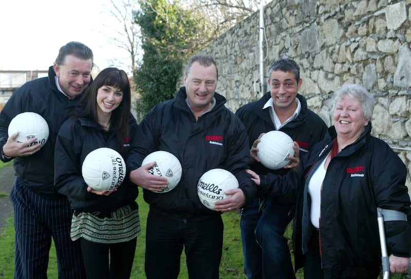 Jon Kenny (centre) with (left to right) Gerald Kean, Aoibhinn Ní Shúilleabháin, Baz Ashmawy and Nell McCafferty at the launch of Celebrity Bainisteoir in 2008. Photo: Gareth Chaney Collins