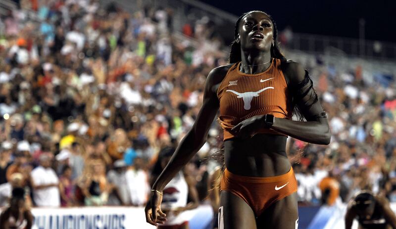 Rhasidat Adeleke after winning the women's 400m final at the NCAA Track & Field Championships at Myers Stadium in Austin, Texas. Photograph: Brendan Maloney/Inpho