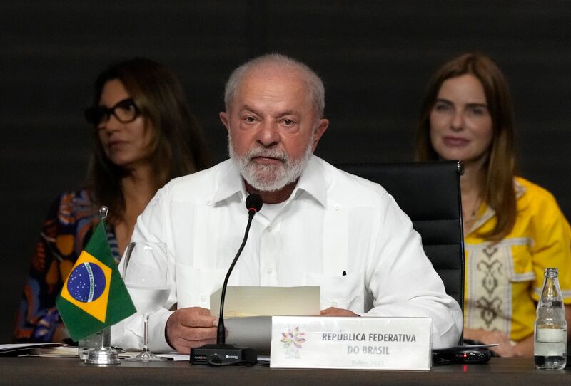 Brazilian president Luiz Inácio Lula Da Silva speaks during the summit. Photograph: Eraldo Peres