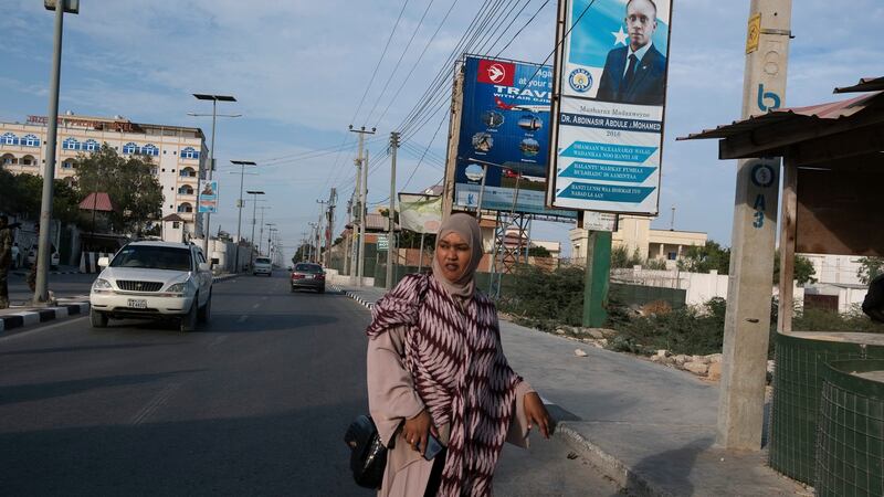 An election billboard along a street in Mogadishu. The election billboards carry promises of good government that the public puts little faith in. Photograph: Tyler Hicks/New York Times