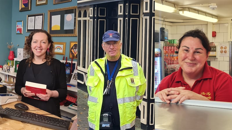 Ballincollig locals: Leaf and Bower bookshop owner Fiona Farrell (left), traffic warden Michael Hegarty and The Fry owner Joanne Sheahan (right). Photographs: Barry Roche