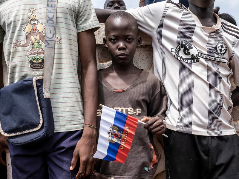 A young demonstrator holds Russian flag in Bangui on March 22nd last during a march in support of Russia and China's presence in the Central African Republic. Photograph: Barbara Debout/AFP via Getty Images