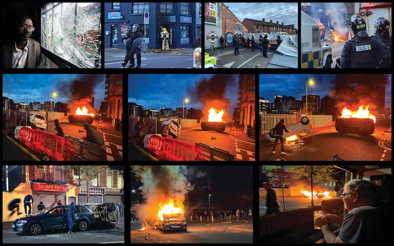 BELFAST RACE VIOLENCE: PSNI attend violent scenes in Sandy Row, with ethnic minority businesses in Belfast being attacked. Photograph: Liam McBurney / Razorpix
