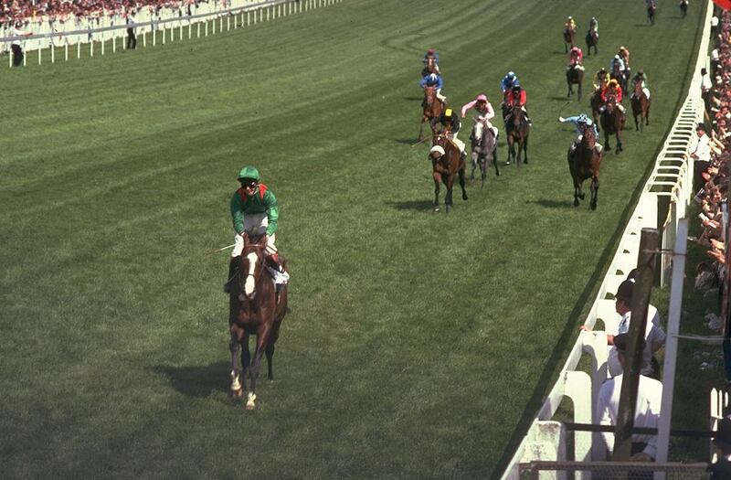 Walter Swinburn on Shergar winning the 1981 Epsom Derby by 10 lengths. Photograph: Bob Martin/Allsport