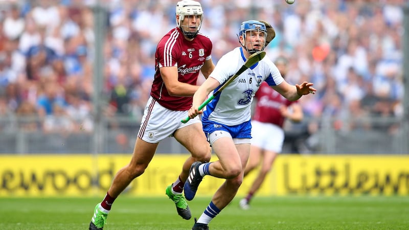 Gearóid McInerney closes down Waterford’s Austin Gleeson during Galway’s All-Ireland final victory. Photograph: Cathal Noonan/Inpho