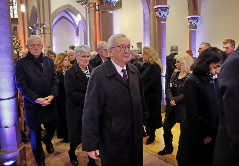 Former European Commission president Jean-Claude Juncker at the memorial service for Wolfgang Schäuble in Offenburg, Germany on Friday. Photograph: Philipp von Ditfurth/Pool/Getty Images