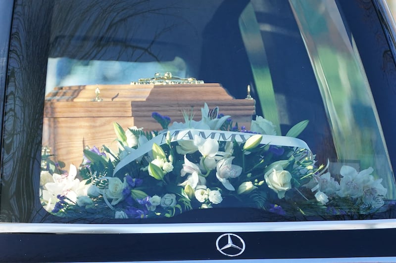 The coffin of Georgina Hogg Moore in a hearse following the joint-funeral with her husband, Anthony, at the Church of St Philip the Apostle in Dublin. Photograph: Brian Lawless/PA Wire