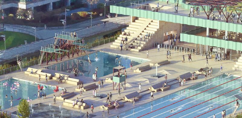 Conceptual images of the Lido at George's Dock, Dublin. Image credit: Studio Octopi.