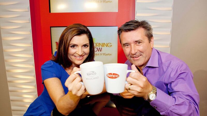 Colette Fitzpatrick and Martin King announcing Ireland's first television product placement deal, with coffee brand Kenco.