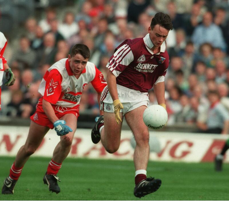 Thomas Cleary of Westmeath in action during the 1995 All-Ireland Minor Final. Photograph: Lorraine O'Sullivan/Inpho