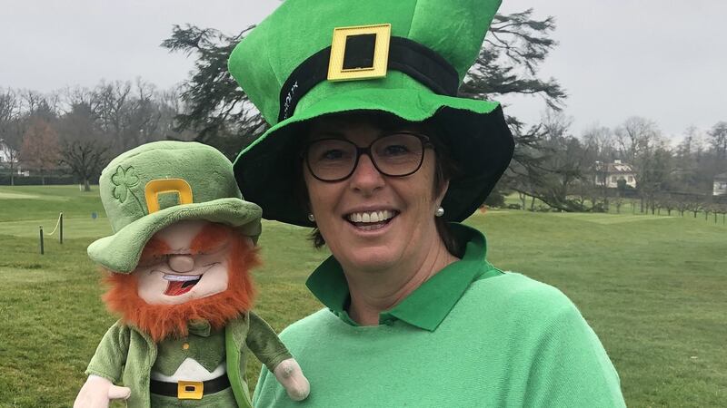 Cathy Wintsch enjoying an early game of Paddy’s Day golf in Geneva, Switzerland