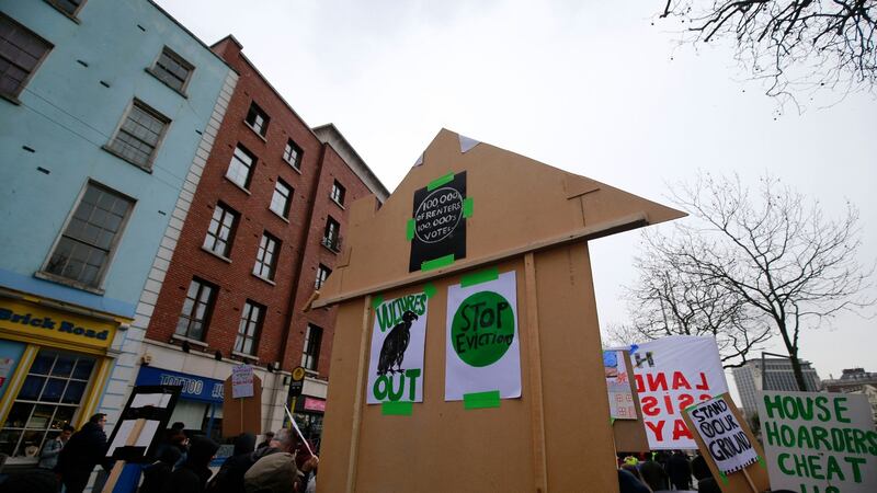 People taking part in a protest organised by the National Homeless and Housing Coalition in Dublin on Saturday. Photograph: Nick Bradshaw.