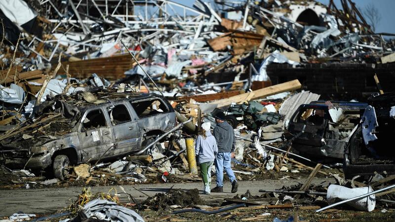 Tornado damage  in Mayfield, Kentucky. Photograph: Brendan Smialowski/AFP via Getty Images