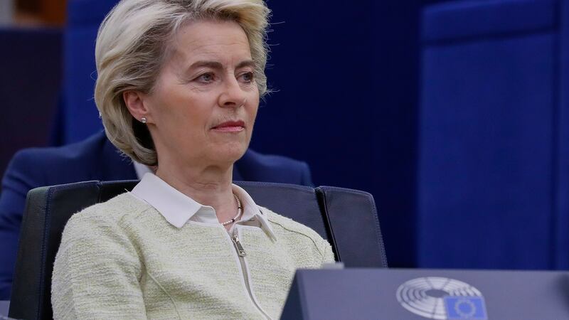 European Commission president Ursula von der Leyen prepares to deliver a speech on the social and economic consequences of the Russian invasion of Ukraine for the European Union, at the European Parliament in Strasbourg, France, May  4th 2022. Photograph: Julien Warnand/ EPA