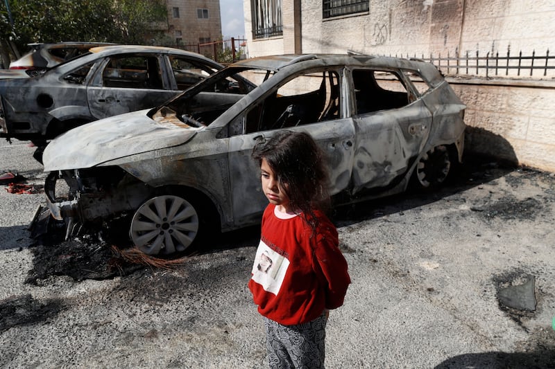 After an Israeli settler attack on a site in Al-Bireh near the West Bank city of Ramallah. Photograph: Alaa Badarneh/EPA-EFE