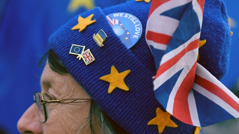 An anti-Brexit protester in Westminster, London. Photograph: Kirsty O’Connor/PA Wire