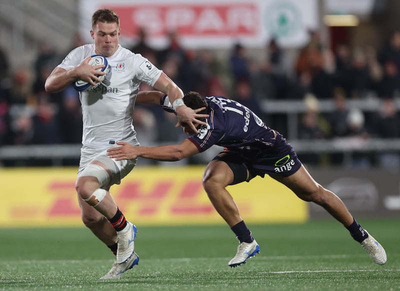 Investec Champions Cup Round 2, Kingspan Stadium, Ulster 14/12/2024
Ulster vs Union Bordeaux-Begles
Ulster’s Zac Ward and Nicolas Depoortere of Bordeaux
Mandatory Credit ©INPHO/James Crombie