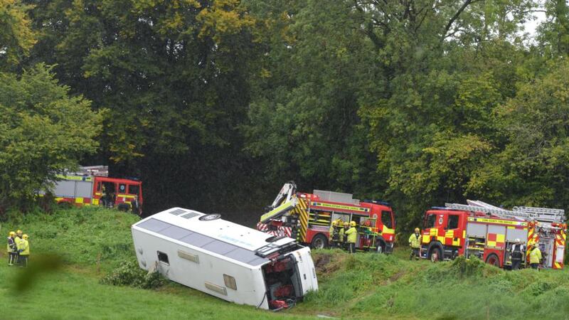 Emergency services at the scene of a bus crash at South Cregg, Co Cork. Photograph: Provision