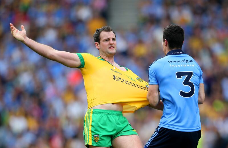 Michael Murphy has his jersey pulled by Dublin's Rory O’Carroll during the All-Ireland semi-final at Croke Park. Photograph: Cathal Noonan/Inpho