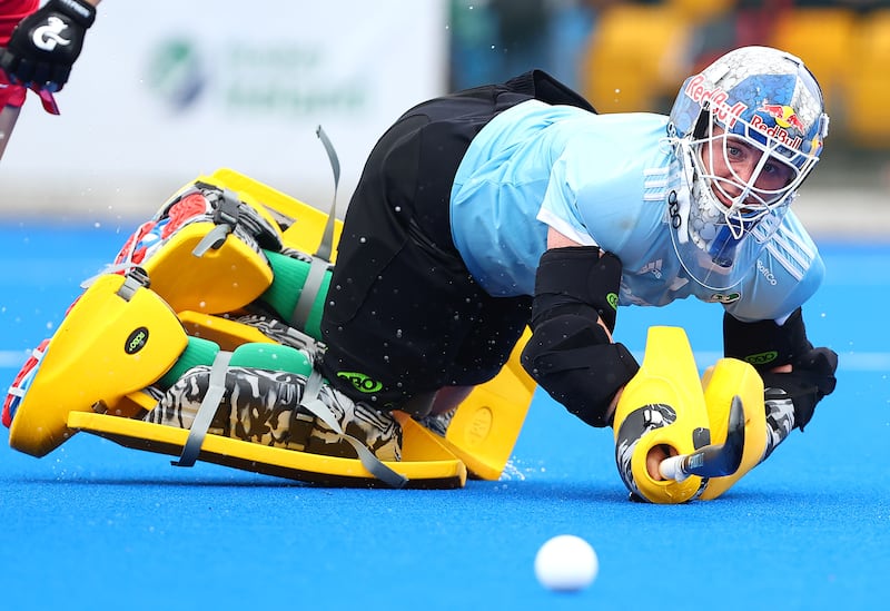 Ayeisha McFerran in goal for Ireland against Japan during the SoftCo Series in June 2022. Photograph: Bryan Keane/INpho