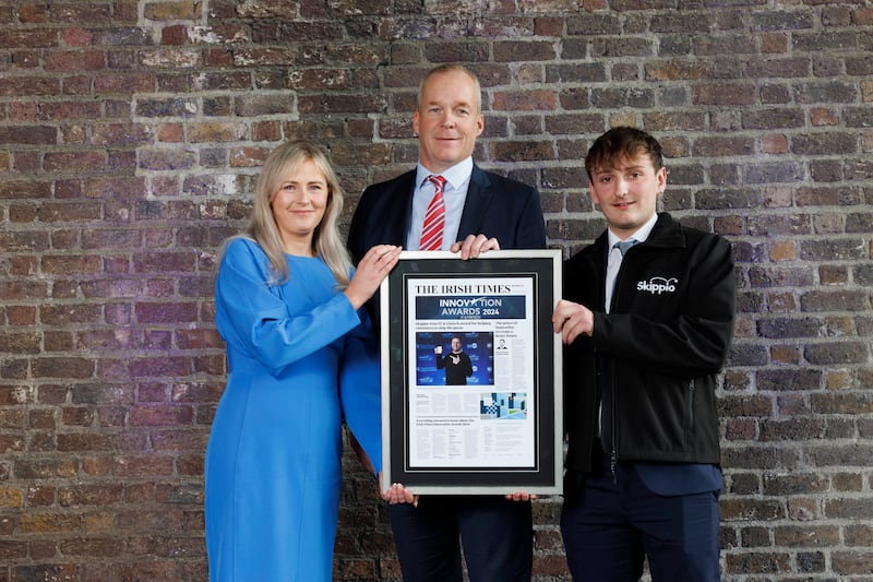 Rowena Fitzgerald of Mason Hayes & Curran with Gearóid Ó Riain and Harry Byrne of Skippio. Photograph: Conor McCabe