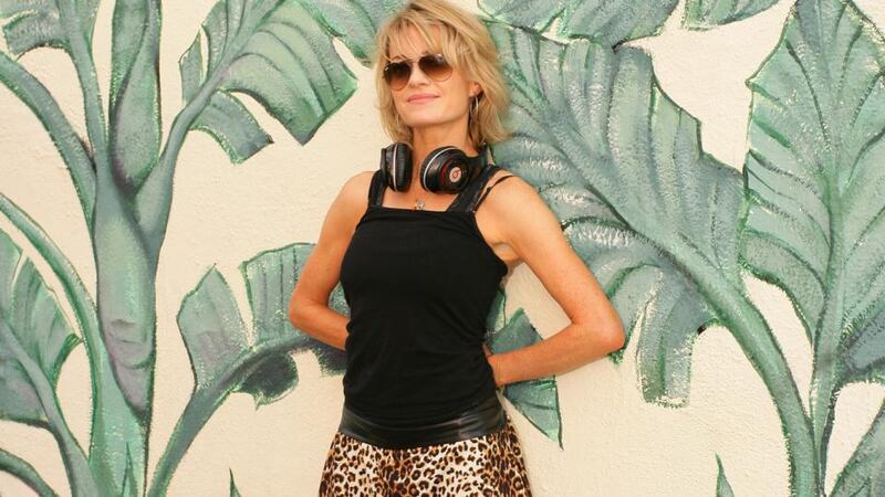 Jane Shortall in black leopardskin harem pants, €54, Urban Outfitters; T-shirt, €7