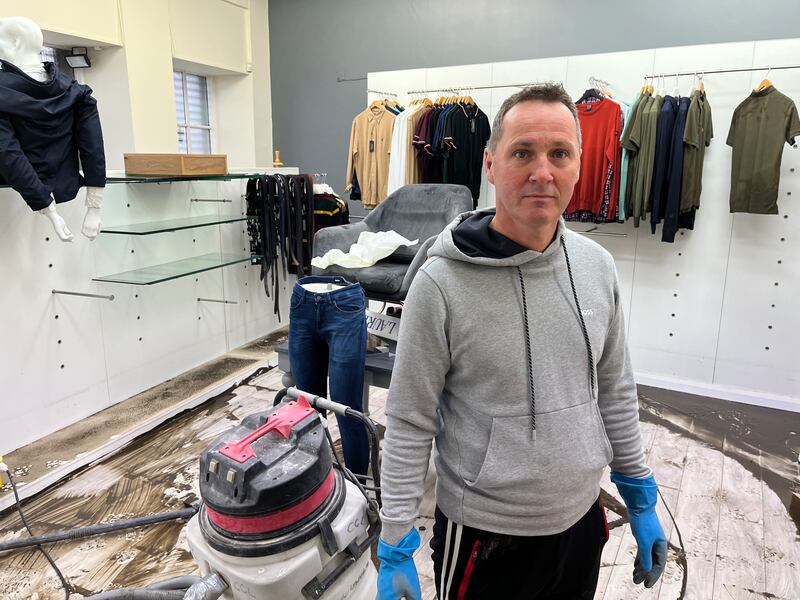 Paul McCartan, of McCartan Brothers in Newry, at his shop that was flooded earlier this week. Without insurance and without any significant government support, he worries about the wisdom of putting more money into the Sugar Island premises